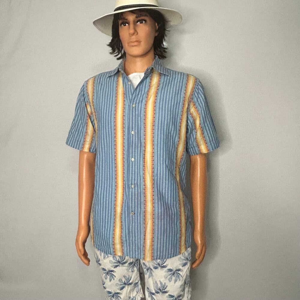 Vintage 90s Dragonfly Live Men’s XL Blue Striped Short Sleeve Button-Up Shirt